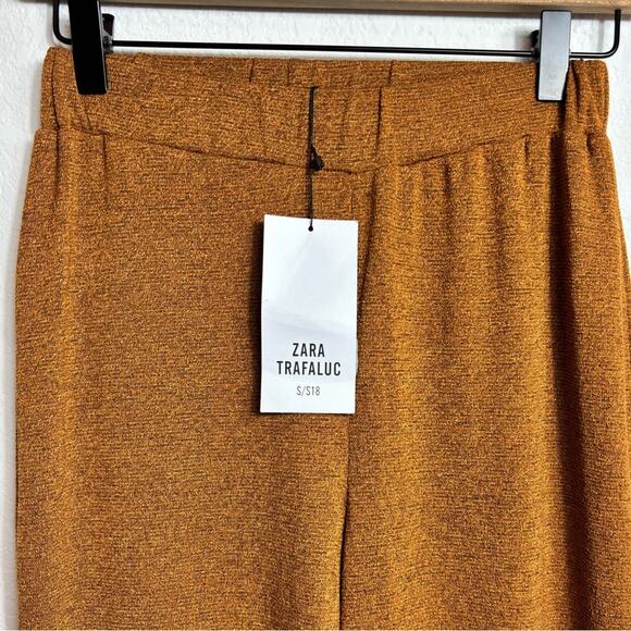 ZARA TRAFALUC WIDE LEG BROWN SOFT COMFY WOMEN PANTS SIZE SMALL BRAND NEW - Picture 6 of 6